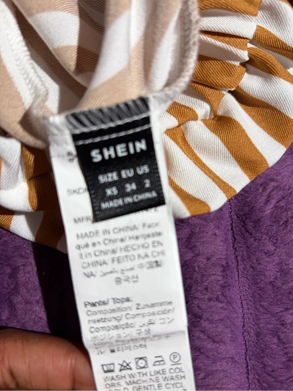 SHEIN White and Mustard Vertical Stripe High Waist Paperbag Shorts